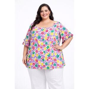BloomChic Plus Size 30 6x Colorful Floral Print Top Blouse